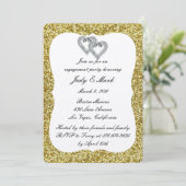 Gold Glitter Diamond Hearts Engagement Party Kaart (Staand voorkant)