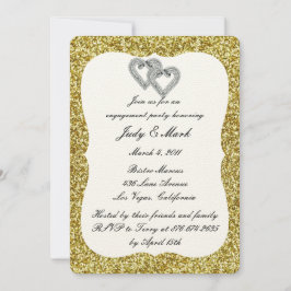 Gold Glitter Diamond Hearts Engagement Party Kaart