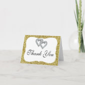 Gold Glitter Diamond Hearts Hartelijk dank Bedankkaart (Voorkant)
