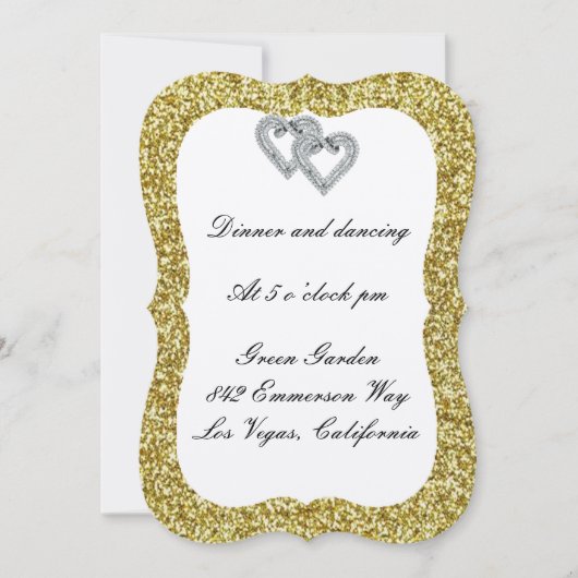 Gold Glitter Diamond Hearts Reception Kaart (Voorkant)