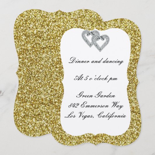 Gold Glitter Diamond Hearts Reception Kaart (Voorkant / Achterkant)