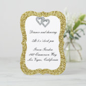 Gold Glitter Diamond Hearts Reception Kaart (Staand voorkant)