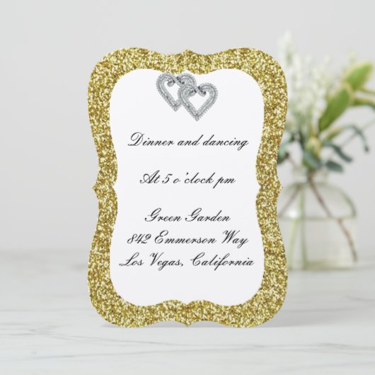 Gold Glitter Diamond Hearts Reception Kaart (Staand voorkant)