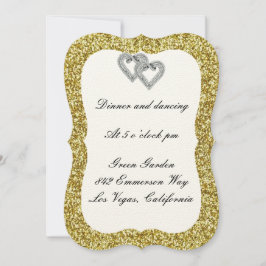 Gold Glitter Diamond Hearts Reception Kaart