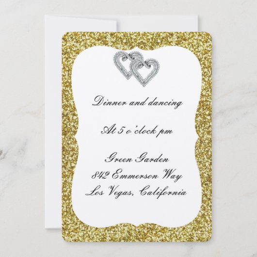 Gold Glitter Diamond Hearts Reception Kaart (Voorkant)