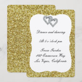 Gold Glitter Diamond Hearts Reception Kaart (Voorkant / Achterkant)
