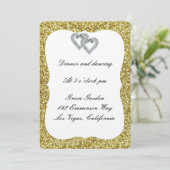 Gold Glitter Diamond Hearts Reception Kaart (Staand voorkant)