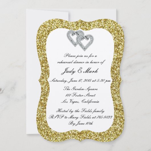 Gold Glitter Diamond Hearts Rehearsal Dinner Kaart (Voorkant)