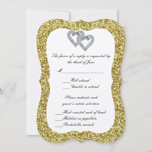 Gold Glitter Diamond Hearts Response Kaart (Voorkant)