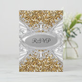 Gold Glitter & Diamond Tiara Sweet 16 RSVP Kaart (Staand voorkant)