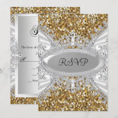 Gold Glitter & Diamond Tiara Sweet 16 RSVP Kaart (Voorkant / Achterkant)