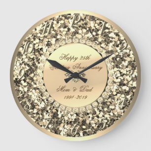 Gold Glitter Diamonds 25th Wedding Jubileum Grote Klok