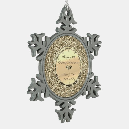 Gold Glitter Diamonds 50th Wedding Jubileum Tin Sneeuwvlok Ornament (Links)