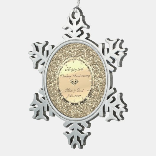 Gold Glitter Diamonds 50th Wedding Jubileum Tin Sneeuwvlok Ornament (Rechts)