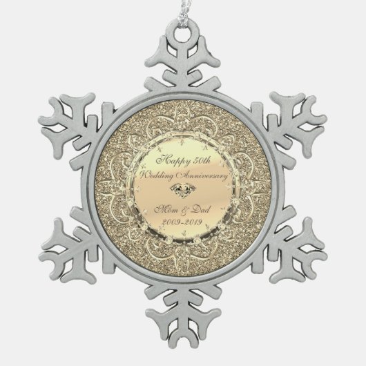 Gold Glitter Diamonds 50th Wedding Jubileum Tin Sneeuwvlok Ornament (Voorkant)