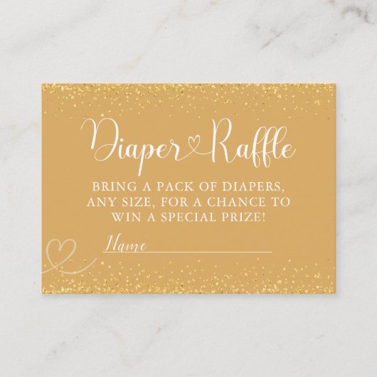 Gold Glitter Diaper Raffle Luxe Heart Script Informatiekaartje (Voorkant)