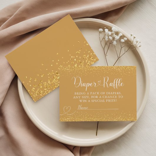 Gold Glitter Diaper Raffle Luxe Heart Script Informatiekaartje