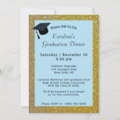 Gold Glitter Dinner Light Blue Afstuderen Kaart (Voorkant)