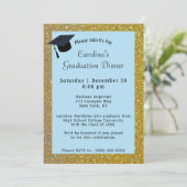 Gold Glitter Dinner Light Blue Afstuderen Kaart (Staand voorkant)