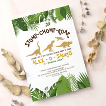 Gold Glitter Dinosaur Tropical Forest Birthday