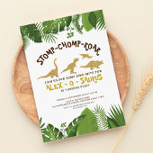 Gold Glitter Dinosaur Tropical Forest Birthday Kaart