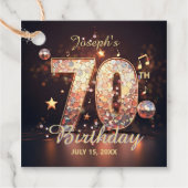 Gold Glitter Disco Ball Music 70th Birthday Party Bedankjes Labels (Voorkant)