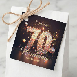 Gold Glitter Disco Ball Music 70th Birthday Party Bedankjes Labels