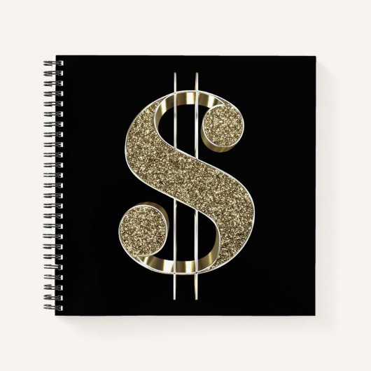 Gold Glitter Dollar Sign Notitieboek (Voorkant)