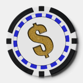 Gold Glitter $ Dollar Sign Striped Border Poker Chips