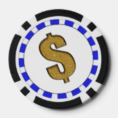 Gold Glitter $ Dollar Sign Striped Border Poker Chips (Achterkant)