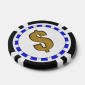 Gold Glitter $ Dollar Sign Striped Border Poker Chips (Enkel)