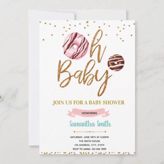 Gold glitter donut baby shower-uitnodiging kaart (Voorkant)