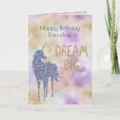 Gold Glitter Dream Big Unicorn - Aangepast Kaart (Voorkant)