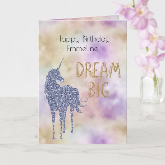 Gold Glitter Dream Big Unicorn - Aangepast Kaart (Orchidee)