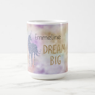Gold Glitter Dream Big Unicorn - Aangepast Magische Mok