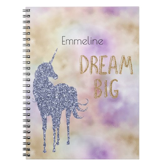 Gold Glitter Dream Big Unicorn - Aangepast Notitieboek (Voorkant)