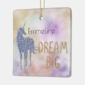 Gold Glitter Dream Big Unicorn Gepersonaliseerde n Keramisch Ornament (Links)