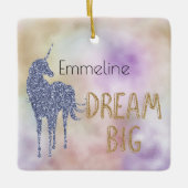 Gold Glitter Dream Big Unicorn Gepersonaliseerde n Keramisch Ornament (Voorkant)