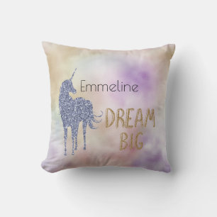 Gold Glitter Dream Big Unicorn Gepersonaliseerde n Kussen