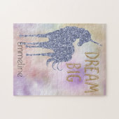 Gold Glitter Dream Big Unicorn Gepersonaliseerde n Legpuzzel (Horizontaal)