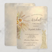 Gold Glitter Dress Boho Flowers Vrijgezellenfeest Kaart (Voorkant / Achterkant)