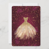 Gold Glitter Dress, Confetti Burgundy Vrijgezellen Kaart (Achterkant)