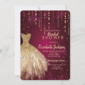 Gold Glitter Dress, Confetti Burgundy Vrijgezellen Kaart (Voorkant)