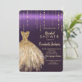 Gold Glitter Dress, Confetti Violet Vrijgezellenfe Kaart (Staand voorkant)