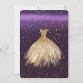 Gold Glitter Dress, Confetti Violet Vrijgezellenfe Kaart (Achterkant)