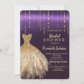 Gold Glitter Dress, Confetti Violet Vrijgezellenfe Kaart (Voorkant)