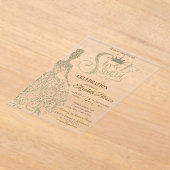 Gold Glitter Dress, Diamonds Green Sweet 16 Acryl Uitnodigingen (Laagn)