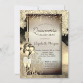 Gold Glitter Dress, Heels, Quinceanera Celebration Kaart (Voorkant)