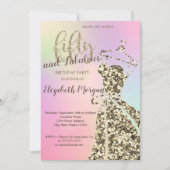 Gold Glitter Dress, Holografisch 50th Birthday Par Kaart (Voorkant)