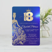 Gold Glitter Dress,Tiara,Blue18th Birthday Kaart (Staand voorkant)